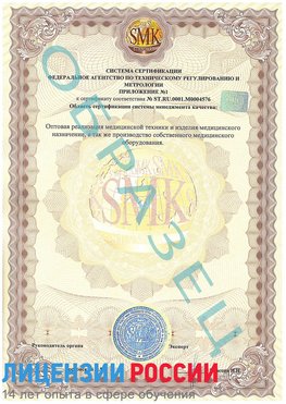 Образец сертификата соответствия (приложение) Магадан Сертификат ISO 13485